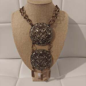 Antique Brass Chain Filigree Discs & Tassels 215 Gram 26" Necklace